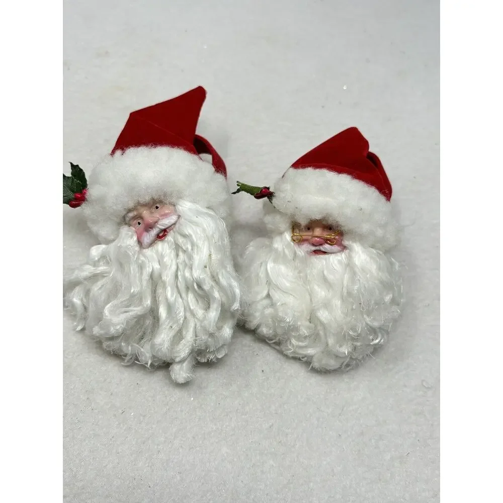 Vintage Santa‎ Christmas Napkin Rings Cloth Plastic Face Set of 2